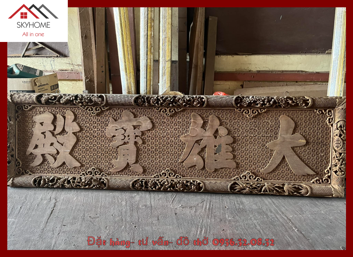 Hoành phi gỗ phòng thờ chữ Đại hùng bảo điện